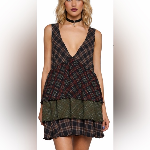Dolls Kill Dresses & Skirts - Dolls Kill Current Mood Mixed Plaid Tiered Babydoll Dress S NWT